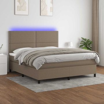 vidaXL Lova su spyruoklėmis/čiužiniu/LED, taupe, 180x200 cm, audinys