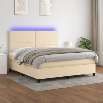 vidaXL Lova su spyruoklėmis/čiužiniu/LED, kreminė, 180x200 cm, audinys