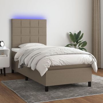 vidaXL Lova su spyruoklėmis/čiužiniu/LED, taupe, 90x200 cm, audinys
