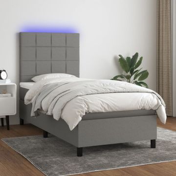 vidaXL Lova su spyruoklėmis/čiužiniu/LED, pilka, 100x200 cm, audinys