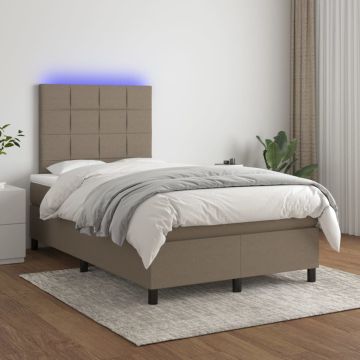 vidaXL Lova su spyruoklėmis/čiužiniu/LED, taupe, 120x200cm, audinys