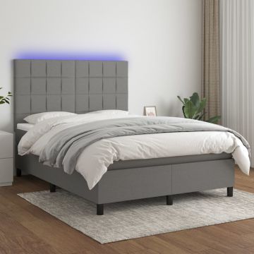 vidaXL Lova su spyruoklėmis/čiužiniu/LED, pilka, 140x190 cm, audinys