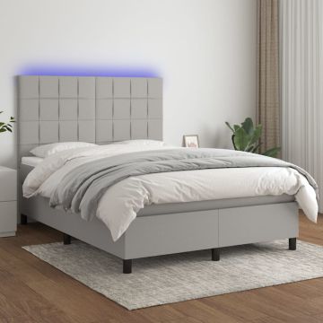 vidaXL Lova su spyruoklėmis/čiužiniu/LED, pilka, 140x200 cm, audinys