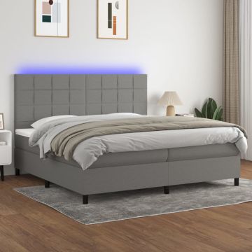 vidaXL Lova su spyruoklėmis/čiužiniu/LED, pilka, 200x200 cm, audinys