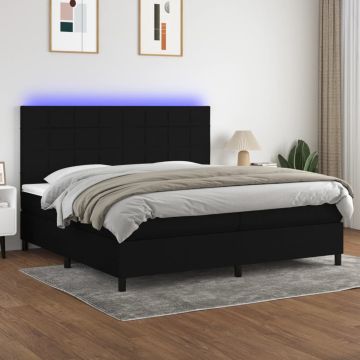 vidaXL Lova su spyruoklėmis/čiužiniu/LED, juoda, 200x200 cm, audinys