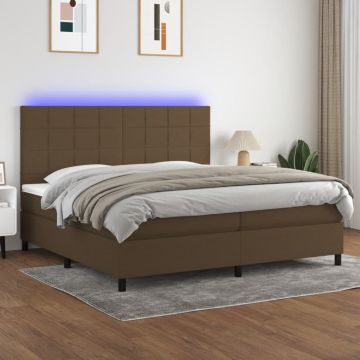 vidaXL Lova su spyruoklėmis/čiužiniu/LED, ruda, 200x200 cm, audinys