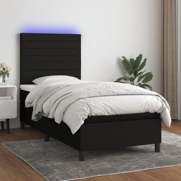 vidaXL Lova su spyruoklėmis/čiužiniu/LED, juoda, 90x190 cm, audinys