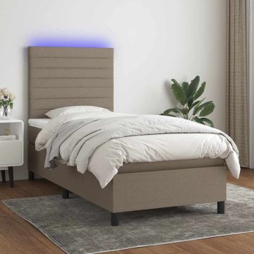 vidaXL Lova su spyruoklėmis/čiužiniu/LED, taupe, 90x190 cm, audinys