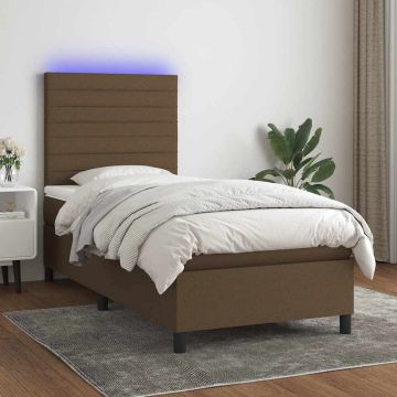 vidaXL Lova su spyruoklėmis/čiužiniu/LED, ruda, 90x200cm, audinys