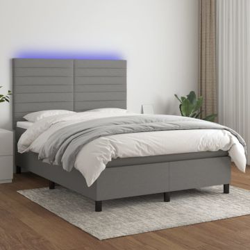 vidaXL Lova su spyruoklėmis/čiužiniu/LED, pilka, 140x190 cm, audinys