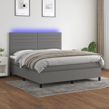 vidaXL Lova su spyruoklėmis/čiužiniu/LED, pilka, 160x200 cm, audinys