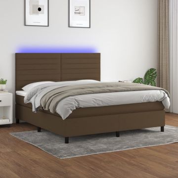 vidaXL Lova su spyruoklėmis/čiužiniu/LED, ruda, 160x200 cm, audinys