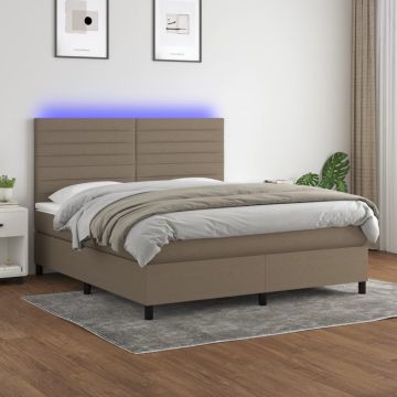 vidaXL Lova su spyruoklėmis/čiužiniu/LED, taupe, 160x200 cm, audinys