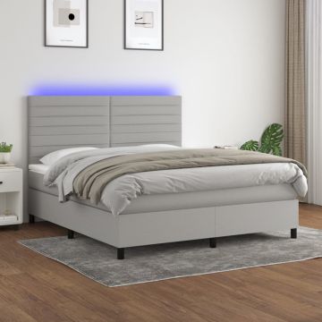 vidaXL Lova su spyruoklėmis/čiužiniu/LED, pilka, 180x200 cm, audinys