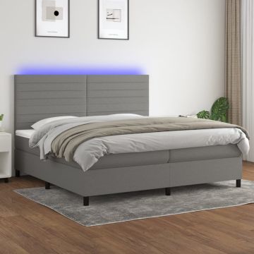 vidaXL Lova su spyruoklėmis/čiužiniu/LED, pilka, 200x200 cm, audinys