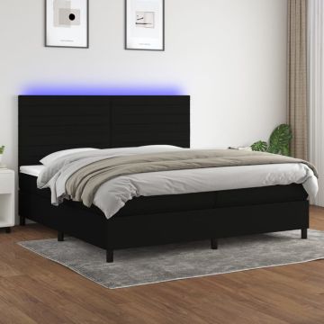 vidaXL Lova su spyruoklėmis/čiužiniu/LED, juoda, 200x200 cm, audinys