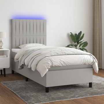 vidaXL Lova su spyruoklėmis/čiužiniu/LED, pilka, 80x200cm, audinys