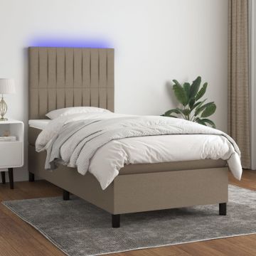 vidaXL Lova su spyruoklėmis/čiužiniu/LED, taupe, 90x200 cm, audinys