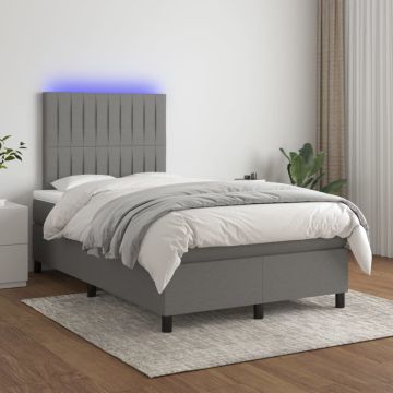 vidaXL Lova su spyruoklėmis/čiužiniu/LED, pilka, 120x200cm, audinys