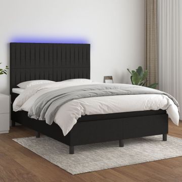 vidaXL Lova su spyruoklėmis/čiužiniu/LED, juoda, 140x190 cm, audinys