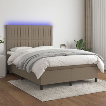 vidaXL Lova su spyruoklėmis/čiužiniu/LED, taupe, 140x190 cm, audinys