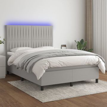 vidaXL Lova su spyruoklėmis/čiužiniu/LED, pilka, 140x200 cm, audinys
