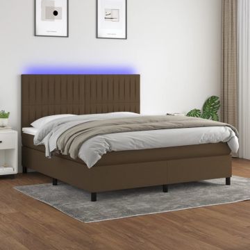 vidaXL Lova su spyruoklėmis/čiužiniu/LED, ruda, 160x200 cm, audinys
