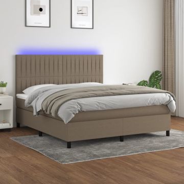 vidaXL Lova su spyruoklėmis/čiužiniu/LED, taupe, 160x200 cm, audinys