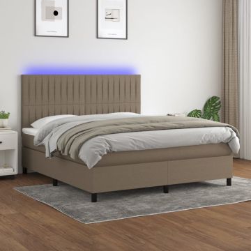 vidaXL Lova su spyruoklėmis/čiužiniu/LED, taupe, 180x200 cm, audinys