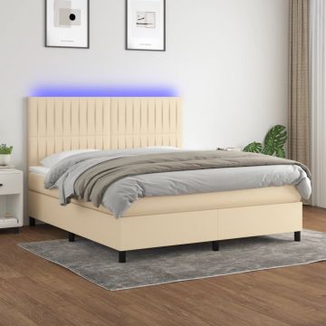 vidaXL Lova su spyruoklėmis/čiužiniu/LED, kreminė, 180x200 cm, audinys
