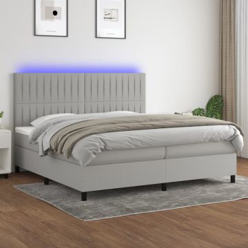 vidaXL Lova su spyruoklėmis/čiužiniu/LED, pilka, 200x200 cm, audinys