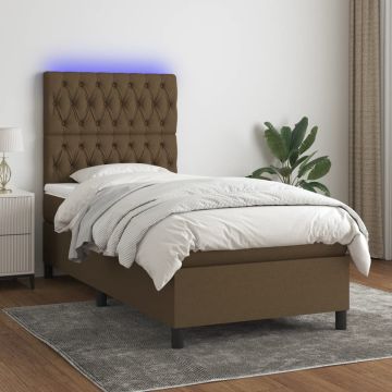 vidaXL Lova su spyruoklėmis/čiužiniu/LED, ruda, 80x200cm, audinys