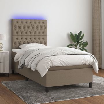 vidaXL Lova su spyruoklėmis/čiužiniu/LED, taupe, 100x200 cm, audinys