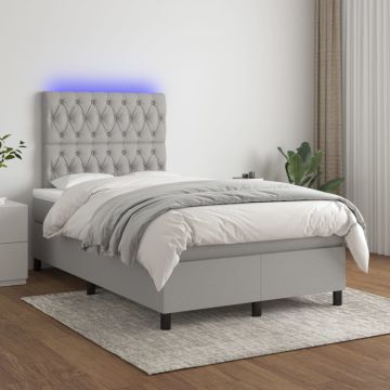 vidaXL Lova su spyruoklėmis/čiužiniu/LED, pilka, 120x200cm, audinys