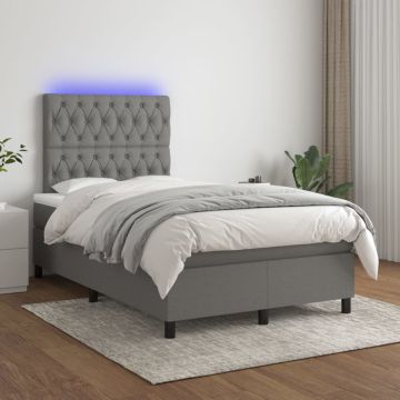 vidaXL Lova su spyruoklėmis/čiužiniu/LED, pilka, 120x200cm, audinys