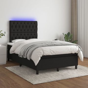 vidaXL Lova su spyruoklėmis/čiužiniu/LED, juoda, 120x200cm, audinys