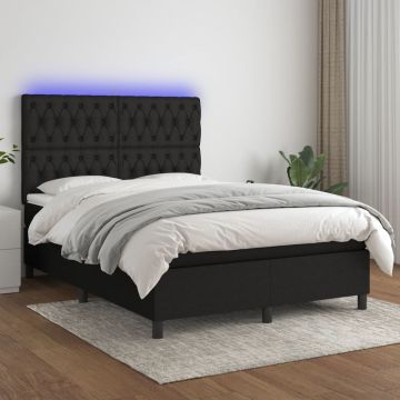 vidaXL Lova su spyruoklėmis/čiužiniu/LED, juoda, 140x190 cm, audinys