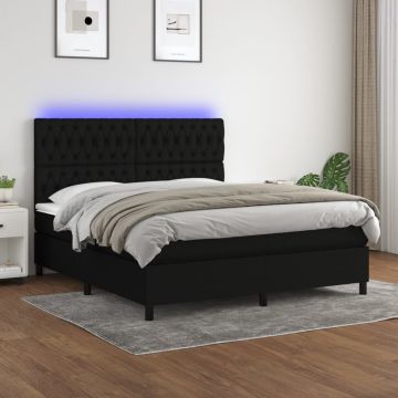 vidaXL Lova su spyruoklėmis/čiužiniu/LED, juoda, 160x200 cm, audinys