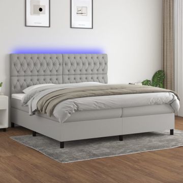 vidaXL Lova su spyruoklėmis/čiužiniu/LED, pilka, 200x200 cm, audinys