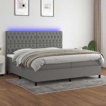 vidaXL Lova su spyruoklėmis/čiužiniu/LED, pilka, 200x200 cm, audinys