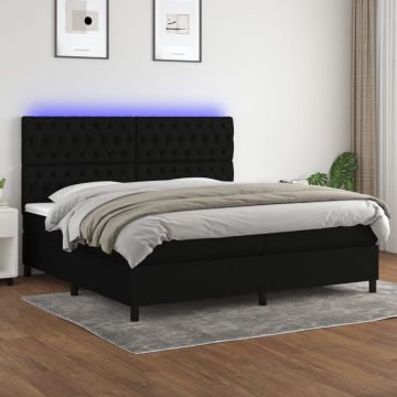 vidaXL Lova su spyruoklėmis/čiužiniu/LED, juoda, 200x200 cm, audinys