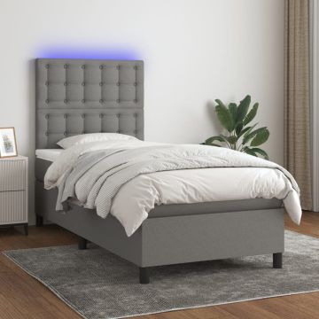 vidaXL Lova su spyruoklėmis/čiužiniu/LED, pilka, 80x200cm, audinys