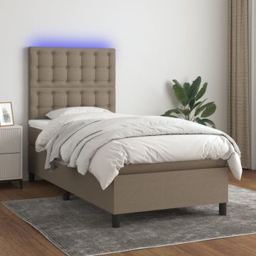 vidaXL Lova su spyruoklėmis/čiužiniu/LED, taupe, 90x190 cm, audinys