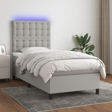vidaXL Lova su spyruoklėmis/čiužiniu/LED, pilka, 100x200 cm, audinys