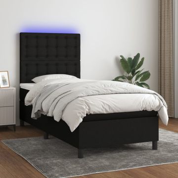 vidaXL Lova su spyruoklėmis/čiužiniu/LED, juoda, 100x200 cm, audinys