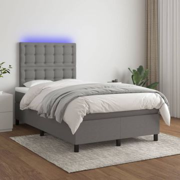 vidaXL Lova su spyruoklėmis/čiužiniu/LED, pilka, 120x200cm, audinys