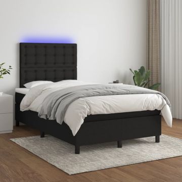 vidaXL Lova su spyruoklėmis/čiužiniu/LED, juoda, 120x200cm, audinys