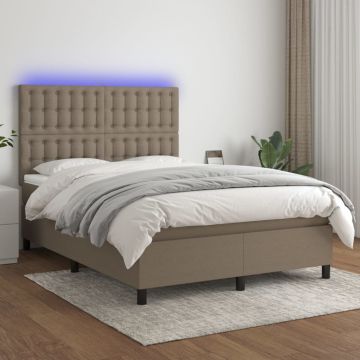 vidaXL Lova su spyruoklėmis/čiužiniu/LED, taupe, 140x190 cm, audinys