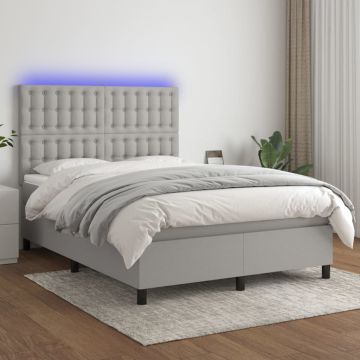 vidaXL Lova su spyruoklėmis/čiužiniu/LED, pilka, 140x200 cm, audinys