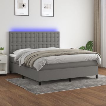 vidaXL Lova su spyruoklėmis/čiužiniu/LED, pilka, 160x200 cm, audinys